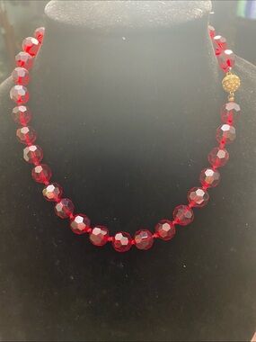 Faceted Ruby Red Bead Necklace